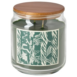 IKEA JÄMTSKOGEN scented cndl in glass w lid/2 wicks, cypress & eucalyptus/dark green, 70 hr, Ikea Outlet | 6071BGUTP