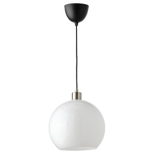 IKEA JÄRPLIDEN pendant lamp, white glass/nickel plated, 12 in, Ikea Outlet | 3789TOUPZ