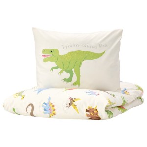 IKEA JÄTTELIK duvet cover and pillowcase(s), Dinosaurs/white, Twin, Ikea Outlet | 1908XRNEI