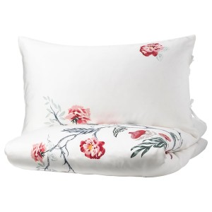 IKEA JÄTTELILJA duvet cover and pillowcase(s), Full/Queen (Double/Queen) White / Floral Patterned, Ikea Outlet | 1534MQTHZ
