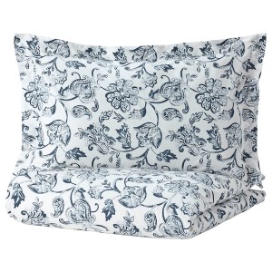 IKEA JUNIMAGNOLIA duvet cover and pillowcase(s), Full/Queen (Double/Queen) White / Dark Blue, Ikea Outlet | 7698QYHPI