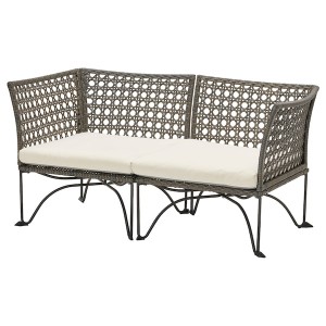 IKEA JUTHOLMEN 2-seat modular sofa, outdoor, dark gray/Kuddarna beige, 57 1/2x28 3/4 in, Ikea Outlet | 7538BMZFY