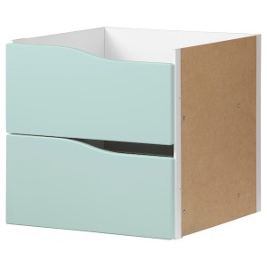 IKEA KALLAX insert with 2 drawers, 13x13 in Wave Shaped / Pale Turquoise, Ikea Outlet | 7693ABQWT