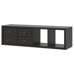 IKEA KALLAX shelf unit with 2 inserts, with 4 drawers, 57 5/8x16 3/8 in Black / Brown, Ikea Outlet | 5701HBZXY