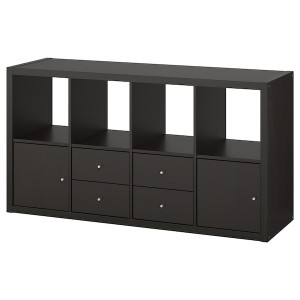 IKEA KALLAX shelf unit with 4 inserts, 57 7/8x30 3/8 in Black / Brown, Ikea Outlet | 6973PTHCG