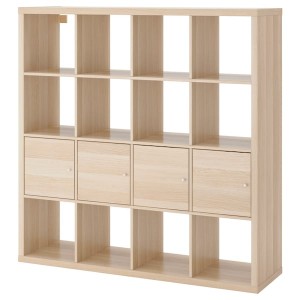 IKEA KALLAX shelf unit with 4 inserts, 57 7/8x57 7/8 in White Stained Oak Effect, Ikea Outlet | 7508RLOHK