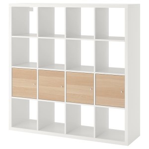 IKEA KALLAX shelf unit with 4 inserts, 57 7/8x57 7/8 in White / White Stained Oak Effect, Ikea Outlet | 5461PNYZL
