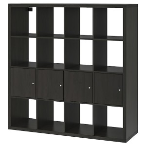 IKEA KALLAX shelf unit with 4 inserts, 57 7/8x57 7/8 in Black / Brown, Ikea Outlet | 6974RIYCM