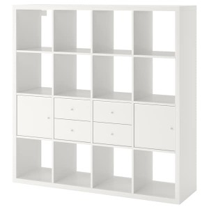 IKEA KALLAX shelf unit with 4 inserts, 57 7/8x57 7/8 in White, Ikea Outlet | 7019TNJOM