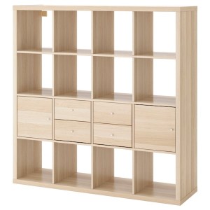 IKEA KALLAX shelf unit with 4 inserts, 57 7/8x57 7/8 in White Stained Oak Effect, Ikea Outlet | 8260WMHEV