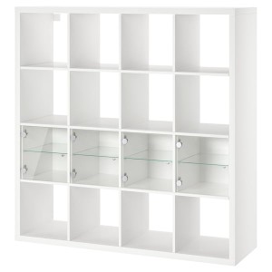 IKEA KALLAX shelf unit with 4 inserts, 57 7/8x57 7/8 in White / Glass, Ikea Outlet | 5491RHOLM