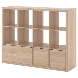 IKEA KALLAX shelf unit with 4 inserts, 57 7/8x44 1/8 in White Stained Oak Effect, Ikea Outlet | 5378PZOSK