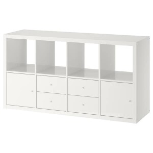 IKEA KALLAX shelf unit with 4 inserts, high-gloss, 30 3/8x57 7/8 in White, Ikea Outlet | 4326FJRMX