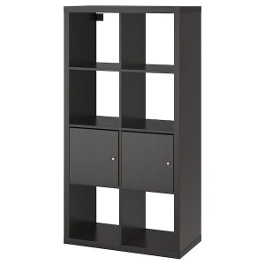 IKEA KALLAX shelf unit with doors, 30 3/8x57 7/8 in Black / Brown, Ikea Outlet | 2861LDIYG