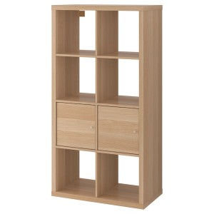 IKEA KALLAX shelf unit with doors, 30 3/8x57 7/8 in White Stained Oak Effect, Ikea Outlet | 1574TLAWD