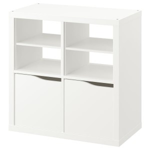 IKEA KALLAX shelving unit, with 2 doors with 2 shelf inserts/wave shaped white, 30 3/8x30 3/8 in, Ikea Outlet | 1572KSTYD