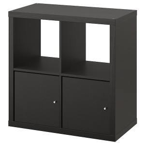 IKEA KALLAX shelving unit, with 2 doors/black-brown, 30 3/8x30 3/8 in, Ikea Outlet | 7465MJIVD