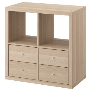 IKEA KALLAX shelving unit, with 4 drawers, 30 3/8x30 3/8 in White Stained Oak Effect, Ikea Outlet | 3729LCHXT