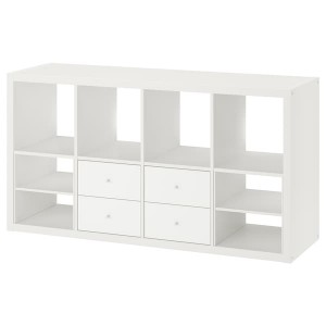 IKEA KALLAX shelving unit, with 4 drawers/with 2 shelf inserts, 57 7/8x30 3/8 in White, Ikea Outlet | 3486PSBMG
