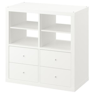 IKEA KALLAX shelving unit, with 4 drawers/with 2 shelf inserts, 30 3/8x30 3/8 in White, Ikea Outlet | 9561HSXPJ