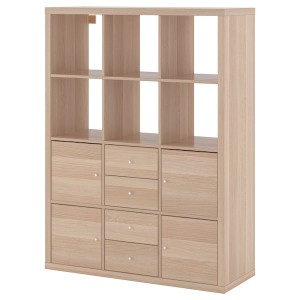 IKEA KALLAX shelving unit with 6 inserts, 44 1/8x57 7/8 in White Stained Oak Effect, Ikea Outlet | 2147MUBLV