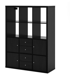 IKEA KALLAX shelving unit with 6 inserts, 44 1/8x57 7/8 in Black / Brown, Ikea Outlet | 5120WORDF