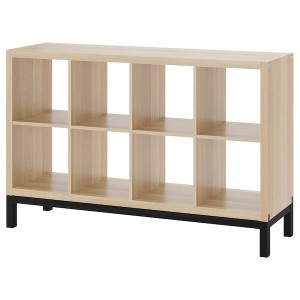 IKEA KALLAX shelving unit with underframe, 57 7/8x37 in White Stained Oak Effect / Black, Ikea Outlet | 1536HVJKX