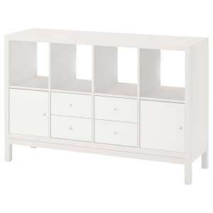 IKEA KALLAX shelving unit with underframe, with 2 doors/4 drawers, 57 7/8x37 in White, Ikea Outlet | 5219PESYR