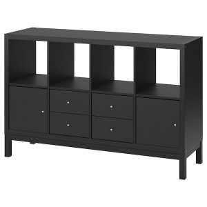 IKEA KALLAX shelving unit with underframe, with 2 doors/4 drawers, 57 7/8x37 in Black / Brown, Ikea Outlet | 2571GAJUC