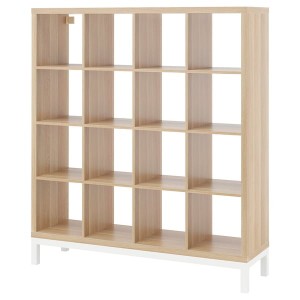 IKEA KALLAX shelving unit with underframe, 57 7/8x64 5/8 in White Stained Oak Effect / White, Ikea Outlet | 7036NQODU
