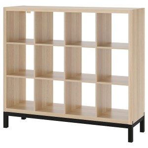 IKEA KALLAX shelving unit with underframe, 57 7/8x50 3/4 in White Stained Oak Effect / Black, Ikea Outlet | 2738ZSLHV