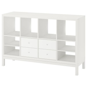 IKEA KALLAX shelving unit with underframe, with 4 drawers/with 2 shelf inserts, 57 7/8x37 in White, Ikea Outlet | 9784FYWGI