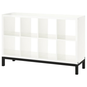 IKEA KALLAX shelving unit with underframe, high-gloss, 57 7/8x37 in White / Black, Ikea Outlet | 9041GMYAO