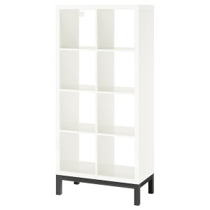 IKEA KALLAX shelving unit with underframe, high-gloss, 30 3/8x64 5/8 in White / Black, Ikea Outlet | 2475NZXMR