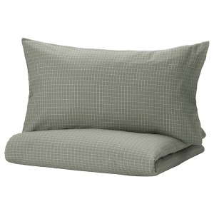 IKEA ÅKERFIBBLA duvet cover and pillowcase(s), check, Twin Blue / Green White, Ikea Outlet | 6750KLRDX