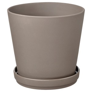 IKEA KLARBÄR plant pot with saucer, indoor/outdoor gray-brown, 7 ½ in, Ikea Outlet | 9240LOQNH