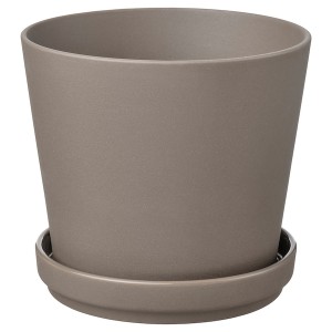 IKEA KLARBÄR plant pot with saucer, indoor/outdoor gray-brown, 6 in, Ikea Outlet | 8431GYKSJ