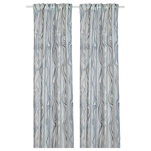 IKEA KLIPPNEJLIKA curtains, 1 pair, white/blue, 57x98 in, Ikea Outlet | 6507ETGXP