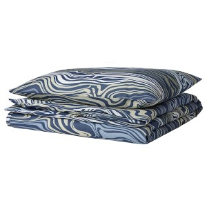 IKEA KLIPPNEJLIKA duvet cover and pillowcase(s), Twin Blue / Multicolor, Ikea Outlet | 5308FHMAG