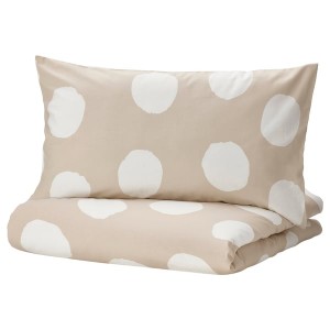 IKEA KLYNNETÅG duvet cover and pillowcase(s), King Beige / White / Dotted, Ikea Outlet | 7680XUJHM