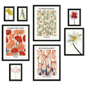 IKEA KNOPPÄNG frame with poster, set of 8, flower market, Ikea Outlet | 6097CVLBX