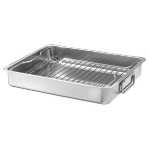 IKEA KONCIS roasting pan with grill rack, stainless steel, 16x13 in, Ikea Outlet | 4216TISPO