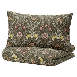 IKEA KÄRRDUNÖRT duvet cover and pillowcase(s), Full/Queen (Double/Queen) Dark Green / Multicolor, Ikea Outlet | 0586XUIOV