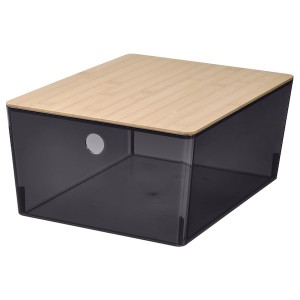 IKEA KUGGIS box with lid, 10 ¼x13 ¾x6 in Transparent Black / Bamboo, Ikea Outlet | 0725YGBUM