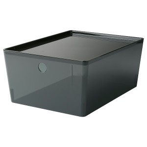 IKEA KUGGIS box with lid, 10 ¼x13 ¾x6 in Transparent Black, Ikea Outlet | 0982DKCJP