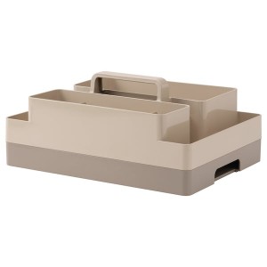 IKEA KUGGIS desk organizer set, 2 pieces, gray-beige/dark gray-beige, 10 ¼x13 ¾x6 ¼ in, Ikea Outlet | 9375SUGYM