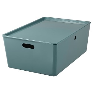 IKEA KUGGIS storage box with lid, turquoise, 14 ½x21 ¼x8 ¼ in, Ikea Outlet | 9406TNMSL