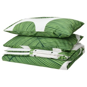 IKEA KUNGSCISSUS duvet cover and pillowcase(s), King White / Green, Ikea Outlet | 8156JDPGO