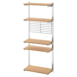 IKEA KUNGSFORS suspension rail with shelf/wll grid Stainless Steel / Bamboo, Ikea Outlet | 0341GLYQF