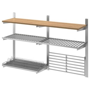 IKEA KUNGSFORS wall grid with storage, stainless steel/ash, Ikea Outlet | 6754NBKFQ